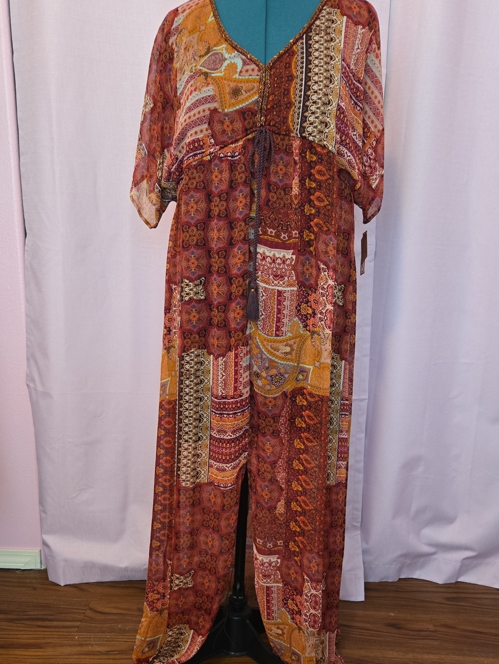 NWT Xhilaration Multicolor Bohemian Print Maxi Dress in Rust & Mustard